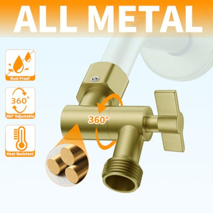 All Metal Shower Head Elbow Adapter, Adjustable Shower Head Extension Adapter Shower Arm Extension Connector for Showerhead, Wall Mounted - Brushed Gold - color: Brushed Gold