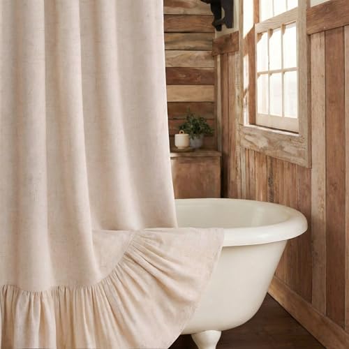 Farmhouse Shower Curtain Ruffle Linen Beige 54" W x 72" L | Linen Fabric, Farmhouse Boho, Bottom Ruffle, Rustic, Country, Natural Look, Washable, Shower Curtain for Bathroom Bathtub - color: Beige, size: 54"W x 72"L