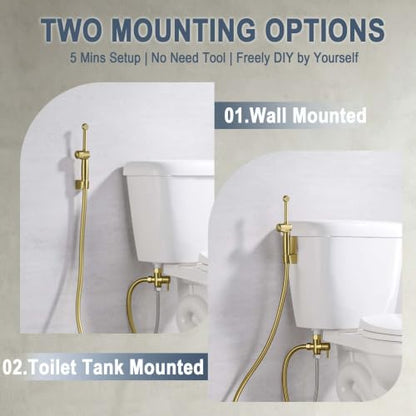 Handheld Bidet Sprayer for Toilet, Cloth Diaper Toilet Sprayer, Hand Held Bidet Attachment Brass 7.9" Bidet Wand, Adjustable Water Jet Spray with Backflow Preventer, Brushed Gold - color: Brushed Gold