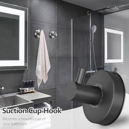 DGYB Suction Cup Hooks - Set of 2 Towel Hooks for Bathrooms - SUS 304 Stainless Steel - Grey - 15 Lb Capacity - color: Brushed Grey