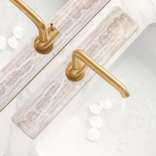 Diatomite Faucet Mat Kitchen Sink Bathroom Stone Quick Dry Around Faucet | Absorbent Mat Kitchen Sink Protector Water Catcher Splash Guard Stone Drying Tray for Bathroom Counter Accessories Decor - color: Beige, size: 20" x 4"