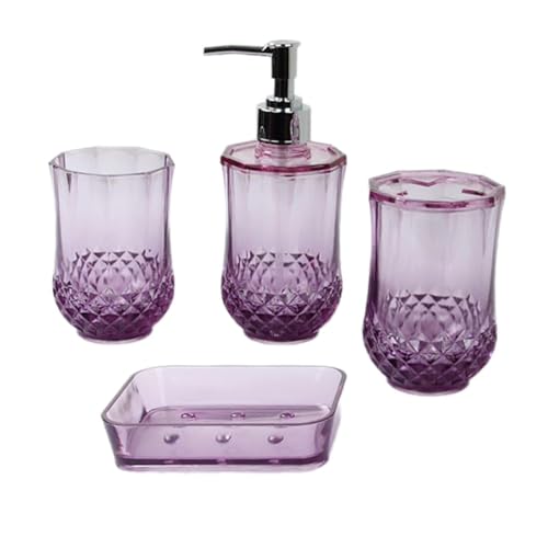 4 Pieces Toothbrush Holder Soap Dispenser Apartment Essentials Acrylic Soap Dish Bathroom Accessories Set for Countertop, Purple