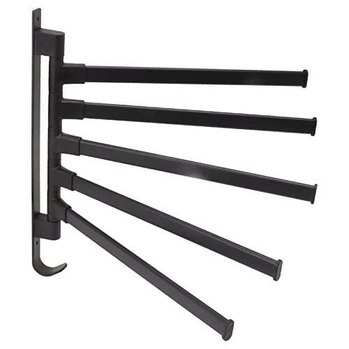 Heavy Aluminum Swivel Towel Bar, Matte Finish Wall Mounted Rack with Hooks Organize Towels and Clothes Save Space with Multi Arms Rustproof Suitable for Bathroom Bedroom Kitchen - color: 5 Arms