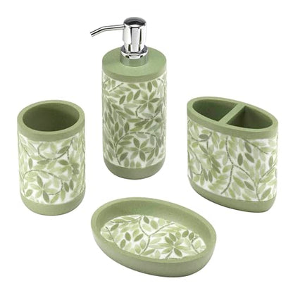 Avanti Linens - Bath Set, 4pc Countertop Accessories, Resin Tumbler, Toothbrush Holder, Soap Dish, Lotion Pump (Stratford Collection, Green) - size: 4pc Bath Set