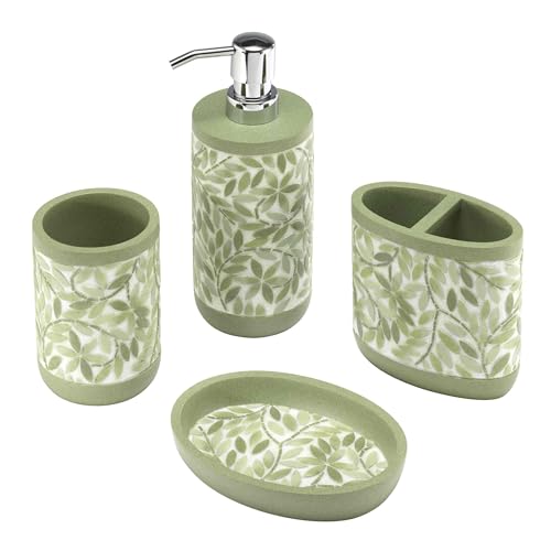 Avanti Linens - Bath Set, 4pc Countertop Accessories, Resin Tumbler, Toothbrush Holder, Soap Dish, Lotion Pump (Stratford Collection, Green) - size: 4pc Bath Set