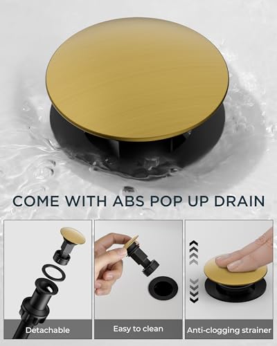 FORIOUS Brushed Gold Bathroom Faucet Single Hole, Gold Waterfall Faucet | 1 Hole Waterfall Bathroom Faucet Gold, Single Handle Gold Vanity Faucet for Bthroom Sink One Hole with Deck Plate and Drain - color: Brushed Gold