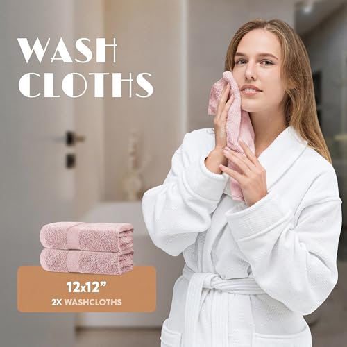 White Classic Pink Bath Towel Set of 6-100% Cotton Highly Absorbent Towels for Bathroom, 2 Luxury Bath Towels 650GSM, 2 Hand Towels, 2 Washcloths - color: Pink