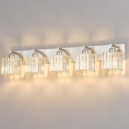 Modern Vanity Light 5-Lights Brushed Nickel Vanity Light Crystal Bathroom Wall Light Bathroom Light Fixtures - color: Nickel Straight, size: 5-light