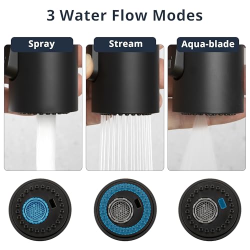 Pull Down Kitchen Faucet Head Replacement, 3 Function Pull Out Sprayer Head Nozzle with 9 Adapters for Kitchen Sink Faucet American Standard, Matte Black - color: Matte Black