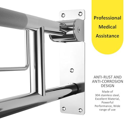 Handicap Grab Bar,23.6 Inch Stainless Steel 1.25" Diameter Toilet Safety Rails for Bathroom with Paper Holder, Anti-Slip Flip-Up Support Rail for Seniors Elderly - size: 23.6 Inch