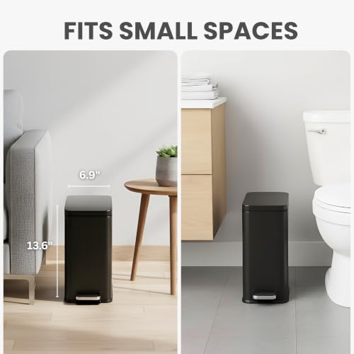 iTouchless 3 Gal Nursery Waste Bin | Step Pedal Diaper Trash Can | Black | Foot-Operated Lid Opens Instantly | Whisper-Quiet AirNova Damper | Removable Liner Bucket | Matte Coating Resists Prints - color: Matte Black