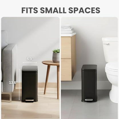 iTouchless 3 Gal Nursery Waste Bin | Step Pedal Diaper Trash Can | Black | Foot-Operated Lid Opens Instantly | Whisper-Quiet AirNova Damper | Removable Liner Bucket | Matte Coating Resists Prints - color: Matte Black