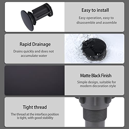 Bathroom Sink Drain, Pop Up Drain Stopper for Bathroom Sink and RV Sink, with Overflow, Matte Black Vessel Sink Drain, Built-in Anti-Clogging Strainer - color: Matte Black, style: Style A: pop up drain
