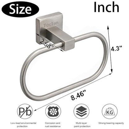TocTen Towel Ring/Hand Towel Rack - Thicken SUS304 Stainless Steel Bathroom Hand Towel Holder Heavy Duty Unique Oval Hand Towel Hanger Wall Mounted for Bathroom Kitchen Sink (Brushed Nickel) - color: Brushed Nickel, size: 7.88 Inch without Shelf