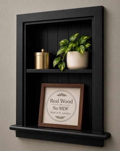14x18 Aiden Recessed Wall Niche Medicine Cabinet Replacement, in The Wall Bathroom Cabinet Insert Shelf/Shelves, Made in North America, Real Wood, NO MDF, Beadboard, Black - color: Black, size: 14x18