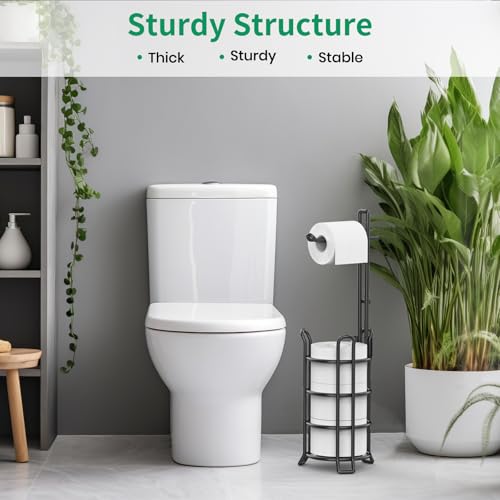 TomCare Toilet Paper Holder Stand Free Standing, Holds 4 Mega Rolls, Black | Tool-Free Assembly, Detachable Metal Wire Frame, Powder-Coated Finish, Easy Storage and Flexible Bathroom Placement - color: Black, size: Standard