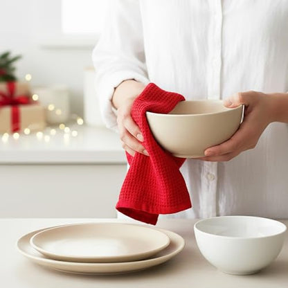 Waffle Weave Kitchen Towel, 100% Cotton - 15x25 Inches with Hanging Loop, Ultra Soft Absorbent Quick Drying Dish Cloth, Tea and Hand Towels, 4 Pack - Spring Easter Summer - Red - color: Red, size: 15 x 25 - 4 Pack