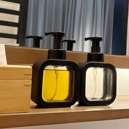 Foaming Soap Dispenser, 300ml (10oz) Plastic Refillable Foaming Hand Soap Dispenser with 8 Pcs Waterproof Labels, Foam Pump Bottle for Bathroom and Kitchen (Black) - color: Black