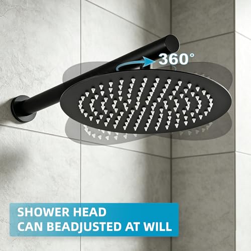HUCKLE Shower Faucet Set, 10 Inch Rainfall Shower head With Handheld | Black Shower Head and Handheld Set, Single Handle Control, Shower System, Wall Mount, Included Brass Valve and Trim kit