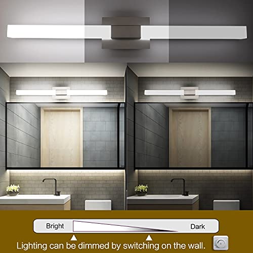 Bathroom Vanity Lighting fixtures 39.4" LED Satin Nickel Steel Frosted White Acrylic Shade Cool White Light 6000K for Bathroom - color: Brushed Nickel - Dimmable, size: 40 inch