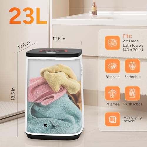 DR.PREPARE Towel Warmer for Bathroom, 23L Towel Warmer Bucket with LED Display, Auto Shut Off, 3 Timer Settings, Child Safety Lock, 4 Hooks, Large Luxury Warmer for 3 Towels, Bathrobes, Blankets, PJ's