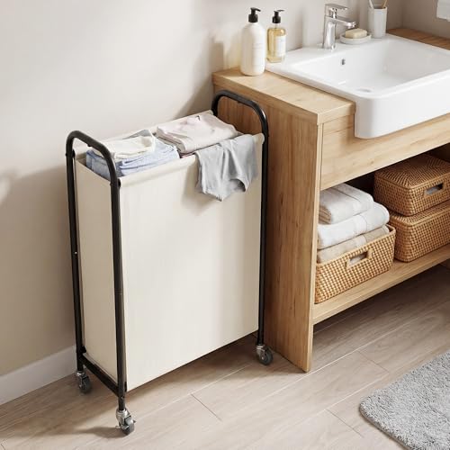 GRANNY SAYS Laundry Hamper, Slim Basket with Wheels and Handles, Beige, 80L - color: Beige, size: 80L