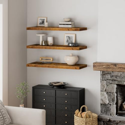 QEEIG 12" Deep Floating Shelves for Wall - 12 x 36 inch Book Shelf Bathroom Bedroom Kitchen Living Room Hanging Bookshelf Farmhouse Set of 3, Brown (026-90BN3) - color: A. Brown, size: 35.4" x 12"