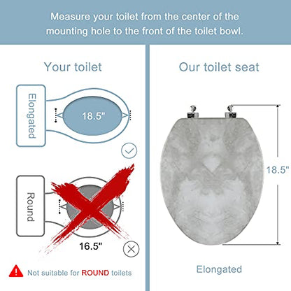 Angol Shiold Elongated Marble Toilet Seat with Zinc Alloy Hinges, Easy to Install and Clean, Anti-pinch (Gray) - color: Grey Marble, size: Elongated-18.5”