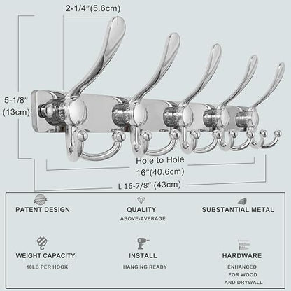 Coat Rack Wall Mount, Heavy Duty 12-Gauge Base vs Flimsy 1mm, Double-Thick Solid Anti-Snap Hooks, 16” Stud-Mount, Stainless Steel Hanger for Clothes Hat Entryway Closet, Chromed, Pack of 2 - color: Chromed, size: L=17" (2pcs)