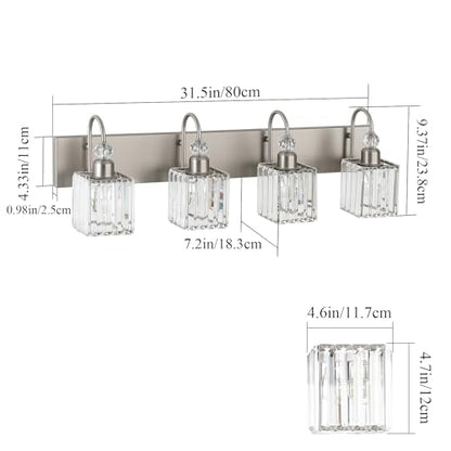 Ralbay Crystal Brushed Nickel Vanity Light for Bathroom 4-Light Modern Bathroom Light Fixtures - color: Square-Brushed Nickel, size: 4-light
