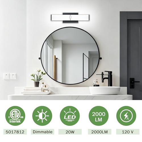 16 Inch Bathroom Vanity Light 2000LM, 5700K Daylight White Modern Bathroom Light Dimmable, AC 120V 20W Matte Black LED Vanity Lighting Fixtures Wall Sconce ETL Certified, 1Pack - color: Matte Black-5700K, size: 16 INCH