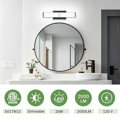 16 Inch Bathroom Vanity Light 2000LM, 5700K Daylight White Modern Bathroom Light Dimmable, AC 120V 20W Matte Black LED Vanity Lighting Fixtures Wall Sconce ETL Certified, 1Pack - color: Matte Black-5700K, size: 16 INCH