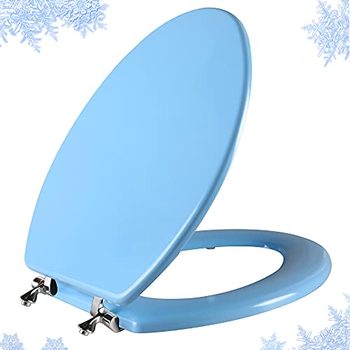 Blue Elongated Toilet Seat Natural Wood Toilet Seat with Zinc Alloy Hinges, Easy to Install also Easy to Clean, Scratch Resistant Toilet Seat by Angol Shiold (Elongated, Blue) - color: Blue, size: Elongated