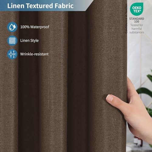 2-in-1 Waterproof Fabric Shower Curtain,No Separate Liner Needed,Linen Textured,Effortless Cleaning & Washable Bathroom Shower Curtain Set with 12 Plastic Hooks,72"x72",Brown - color: Brown, size: 72"W x 72"L (Pack of 1)