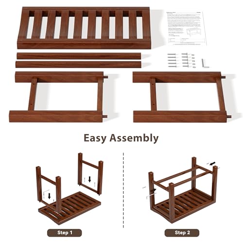 Rubber Wood Shower Bench, Non-Slip Waterproof Wooden Shower Stool for Adults & Elderly, Sturdy Bath Seat for Inside Shower or Tub – 24.02" D x 14.96" H x 6.3" W - size: 24.02"