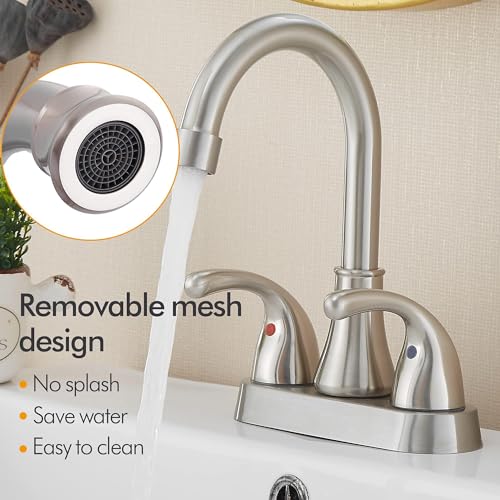 Brushed Nickel Bathroom Sink Faucet 4 Inch Faucet 2 Handle with Pop-up Drain Stopper and Supply Hoses(Set of 2) - color: Brushed Nickel-set of 2