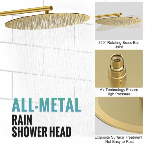 SR SUN RISE Shower Faucet - 16 Inch Multifunctional High Pressure Shower Head System with Handheld Shower Head Fixtures - Valve Included - Brushed Gold - color: Brushed Gold, size: 16 Inch