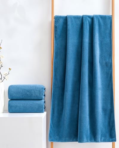Lumimi Towels 2 Piece Soft Microfiber Bath Towel Set Salon Gym Yoga Travel Super Absorbent Lightweight Quick Dry and Durable, 55" L x 27" W, 2 Pack Blue - color: Blue, size: 2 Bath Towels