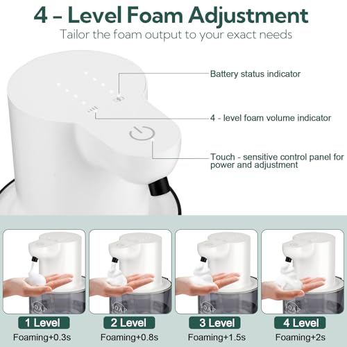 2 Pack Automatic Soap Dispenser, Touchless Automatic Foaming Soap Dispenser, Electric Wall Mounted Dispenser, 13.5oz/400ML USB Rechargeable with 4-Level Adjustment for Bathroom, Kitchen & Office - color: White, size: Foaming