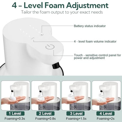 2 Pack Automatic Soap Dispenser, Touchless Automatic Foaming Soap Dispenser, Electric Wall Mounted Dispenser, 13.5oz/400ML USB Rechargeable with 4-Level Adjustment for Bathroom, Kitchen & Office - color: White, size: Foaming