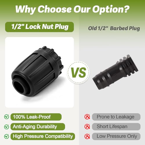 12 Pack 1/2 Inch Drip Irrigation End Plug Fittings (1/2" ID x 0.6-0.65" OD), 1/2'' Dripline Barbed End Cap Connectors with Anti-Drop Lock Nuts for Garden Lawn Irrigation System Connection - size: 1/2" Nut Plug-12P