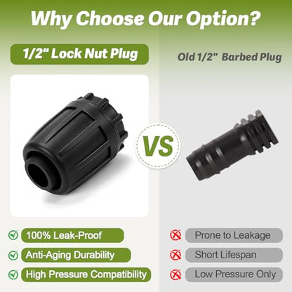 12 Pack 1/2 Inch Drip Irrigation End Plug Fittings (1/2" ID x 0.6-0.65" OD), 1/2'' Dripline Barbed End Cap Connectors with Anti-Drop Lock Nuts for Garden Lawn Irrigation System Connection - size: 1/2" Nut Plug-12P