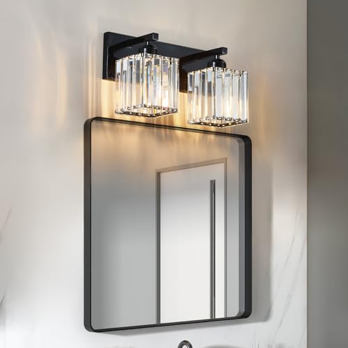 Modern Bathroom Vanity Light 2-Lights Plating Black Crystal Bathroom Wall Light Vanity Light Fixtures - color: Plating Black Straight, size: 2-light