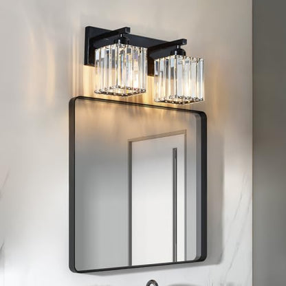 Modern Bathroom Vanity Light 2-Lights Plating Black Crystal Bathroom Wall Light Vanity Light Fixtures - color: Plating Black Straight, size: 2-light