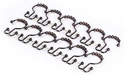 Rust Proof Shower Curtain Hooks - Set of 12 Metal Shower Curtain Rings - Double Glide Shower Hooks for Bathroom Curtain (Bronze) - color: Bronze