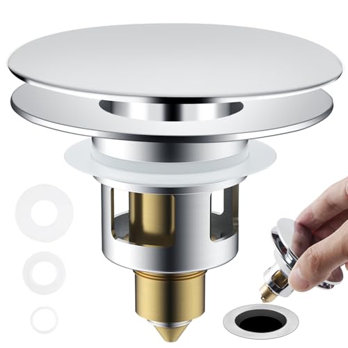 Universal Bathroom Sink Drain Stopper Strainer, Big Cover, Chrome | 2 in 1 Pop Up Sink Stopper for 1.1''~2.36'' Sink Basin Hole, Hair Catcher with Removable Stainless Steel Filter Basket - color: Chrome