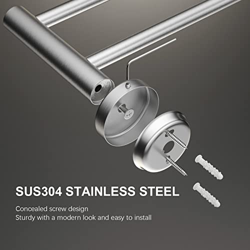 Bath Towel Bar, Adjustable Length 16 to 27.6 Inch, Brushed Nickel | Stainless Steel Single Towel Rack, Wall Mounted Towel Holder with S Hooks for Shower Washroom Kitchen, Easy to Install - color: Brushed Nickel