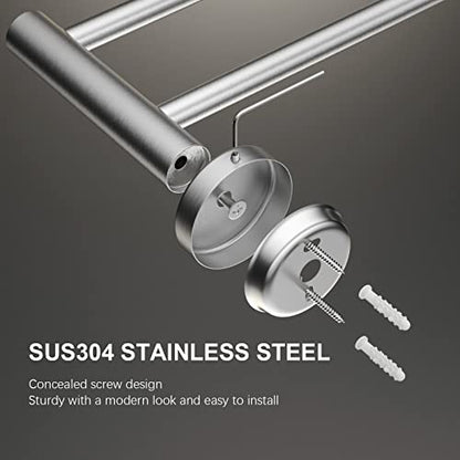 Bath Towel Bar, Adjustable Length 16 to 27.6 Inch, Brushed Nickel | Stainless Steel Single Towel Rack, Wall Mounted Towel Holder with S Hooks for Shower Washroom Kitchen, Easy to Install - color: Brushed Nickel