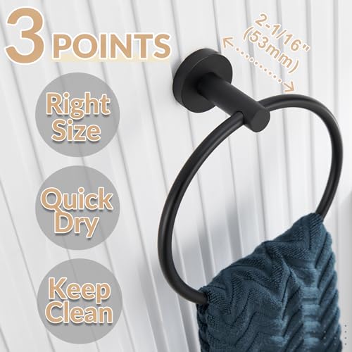 Matte Black Towel Ring Wall Mounted, Hand Towel Holder for Bathroom, Solid Stainless Steel Round Wall Hanger - color: Matte Black, size: Standard Size
