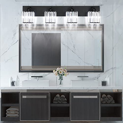 Aipsun Black Light Fixtures Bathroom Vanity Light Crystal Modern Vanity Light for Bathroom 4 Light (Exclude Bulb) - color: Black, size: 32 inch